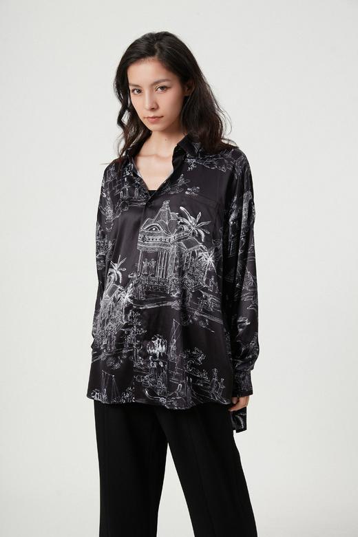 雍正行乐图原创印花黑色中性衬衣 商品图2