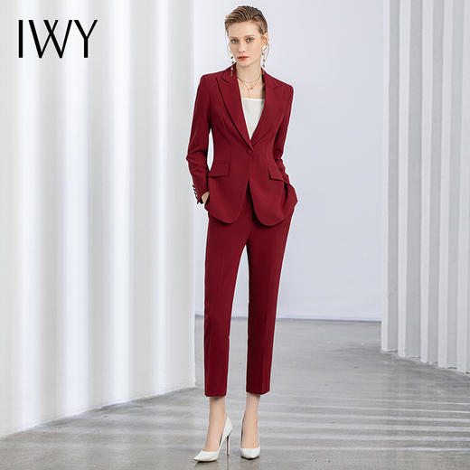 IWY/秋冬新款酒红色职业西装套装女宴会主持人商务修身正装厚款 CP11359 商品图2