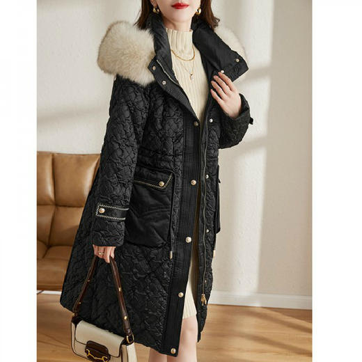 ZS-9801秋冬新款大码狐狸大毛领简约宽松中长款90鹅绒羽绒服 商品图2