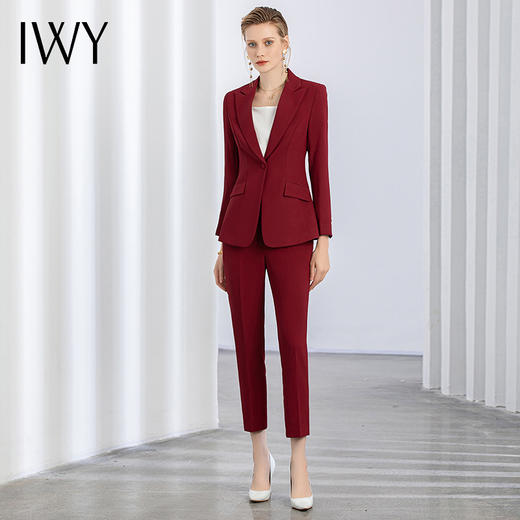 IWY/秋冬新款酒红色职业西装套装女宴会主持人商务修身正装厚款 CP11359 商品图6