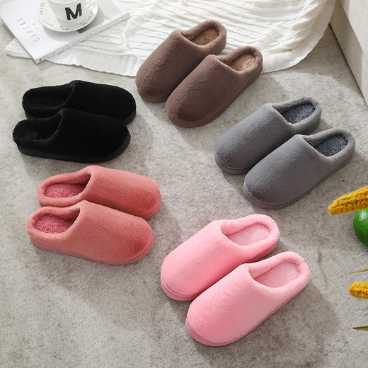 冬季情侣仿兔毛室内居家木地板柔软静音拖鞋韩系保暖棉拖鞋女 商品图1