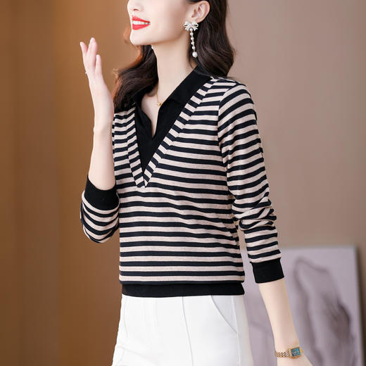 KQL 210H976经典条纹T恤拼接假两件大码打底衫 商品图2