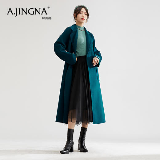 【商城同款】阿菁娜经典气质大廓形绵羊毛连肩袖百搭休闲长款大衣F30D211059 商品图3