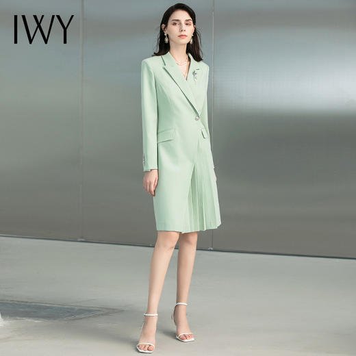 IWY/绿色英伦风长袖职业连衣裙时尚秋季浅绿色西装领气质修身ol裙子正装223198Q1 商品图4