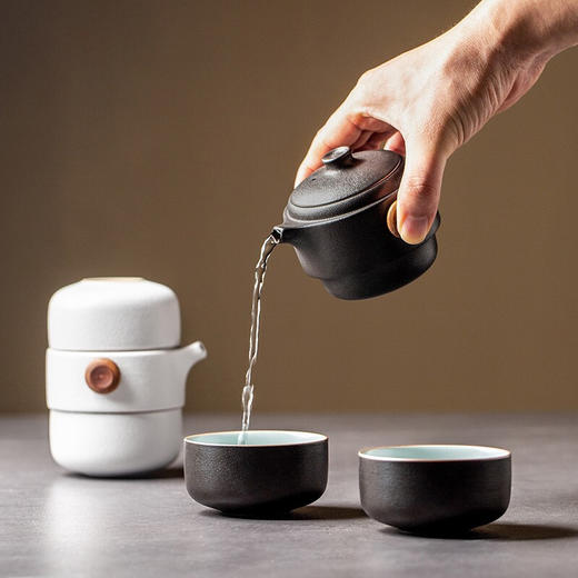 陶瓷旅行茶具套装快客杯一壶二杯便携式功夫茶壶套装户外简约 安然旅行茶具（白砂） 商品图7