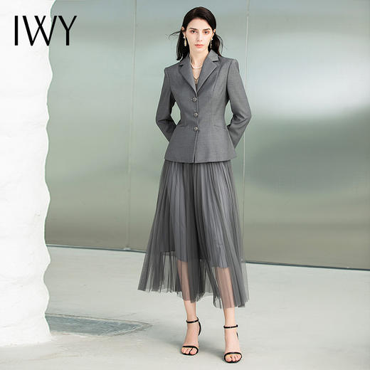 IWY/秋季高端演讲灰色西装纱裙套装女时尚单排扣西服名媛主持人正装223167C1+223167S4 商品图2