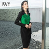 IWY/秋季新款洋气时尚职业连衣裙女拼接黑绿色长袖个性潮流打底裙2231100Q1 商品缩略图1