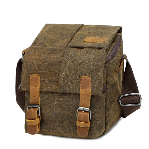 狼族优选丨复古单肩摄影包 单反便携斜挎包 日韩防泼水帆布男女相机包咖啡色 商品图2