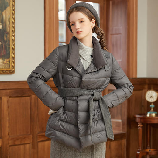 famecoco范可儿羽绒服女短款立领轻薄款冬季收腰腰带外套F228AM007 商品图3