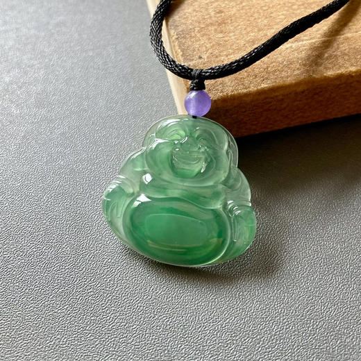 高冰种满绿飘阳绿翡翠弥勒佛 商品图0