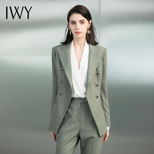 IWY/高档橄榄绿西服女微喇长裤时尚主持人套装修身女职业正装西装秋223168C1+P3 商品图0