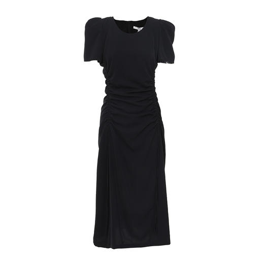 VIMAGE/纬漫纪夏季新款复古u领垫肩泡泡袖抽褶显瘦黑色连衣裙VB2207908 商品图5