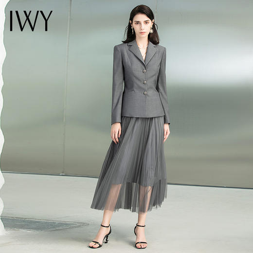 IWY/秋季高端演讲灰色西装纱裙套装女时尚单排扣西服名媛主持人正装223167C1+223167S4 商品图4