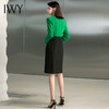 IWY/秋季新款时尚职业连衣裙个性黑绿拼接色戗勃西装领修身设计感裙子223182Q1 商品缩略图3