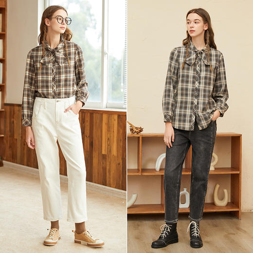 Famecoco范可儿黑色牛仔裤女款显瘦显高纯色微弹中腰裤子F228GA005 商品图4