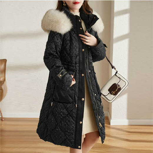 ZS-9801秋冬新款大码狐狸大毛领简约宽松中长款90鹅绒羽绒服 商品图1