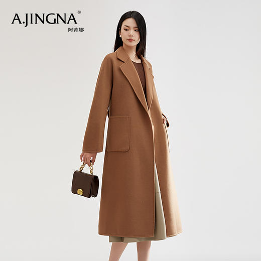 【商城同款】阿菁娜经典气质大廓形绵羊毛连肩袖百搭休闲长款大衣F30D211059 商品图4