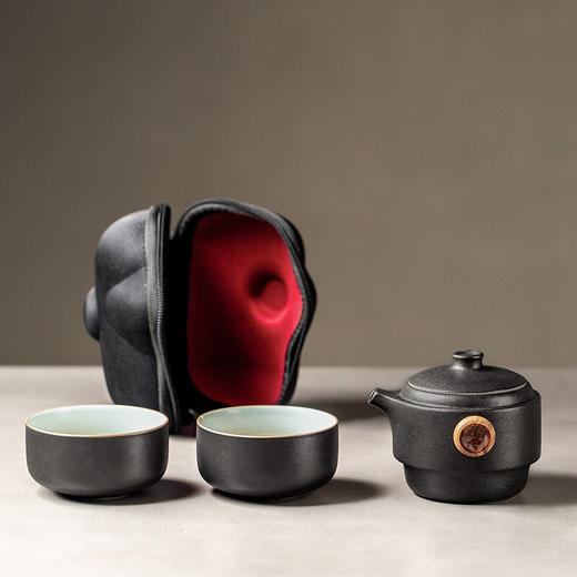 陶瓷旅行茶具套装快客杯一壶二杯便携式功夫茶壶套装户外简约 安然旅行茶具（白砂） 商品图5
