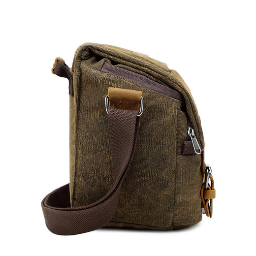 狼族优选丨复古单肩摄影包 单反便携斜挎包 日韩防泼水帆布男女相机包咖啡色 商品图3