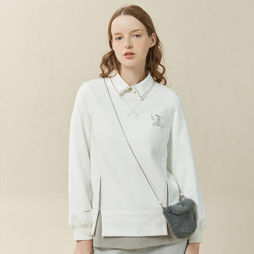 Famecoco范可儿假两件卫衣女秋冬设计师小众圆领套头上衣 商品图2