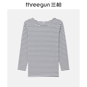 Threegun三枪 【新疆弹力棉】彩条一字领女士长袖上衣打底衫-23192A111