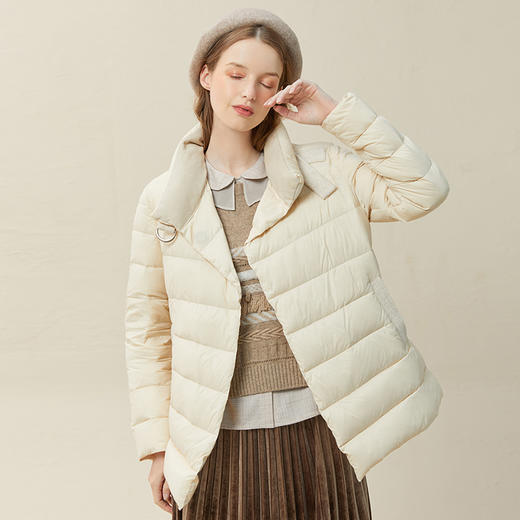 famecoco范可儿羽绒服女短款立领轻薄款冬季收腰腰带外套F228AM007 商品图1