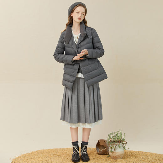famecoco范可儿羽绒服女短款立领轻薄款冬季收腰腰带外套F228AM007 商品图4