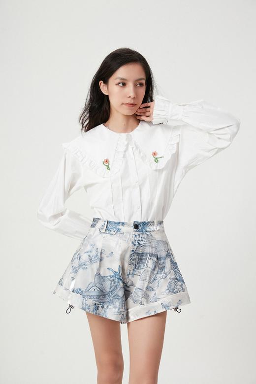 娃娃领精梳棉小花衬衣 商品图0