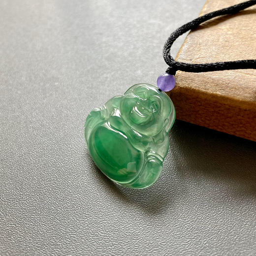 高冰种满绿飘阳绿翡翠弥勒佛 商品图1