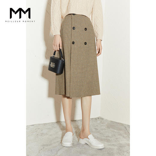 【商场同款】麦檬冬千鸟格纹双排扣装饰半身裙5CA241911 商品图0