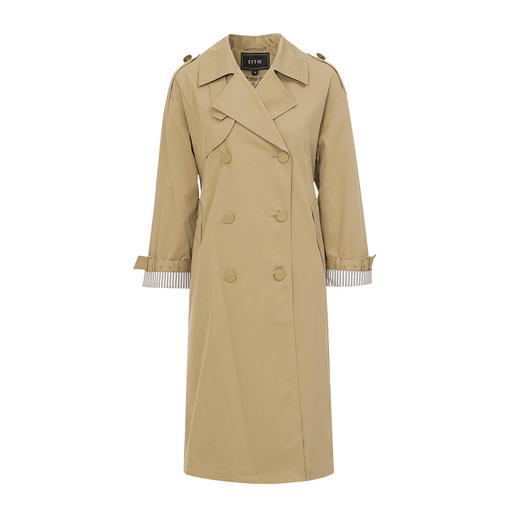 EITIE爱特爱秋新款经典双排扣纯色显瘦百搭纯棉长款风衣外套C2204008 商品图10