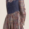 谜底连衣裙2022秋新款复古文艺格子拼接牛仔中长裙女223ML1152 商品缩略图2