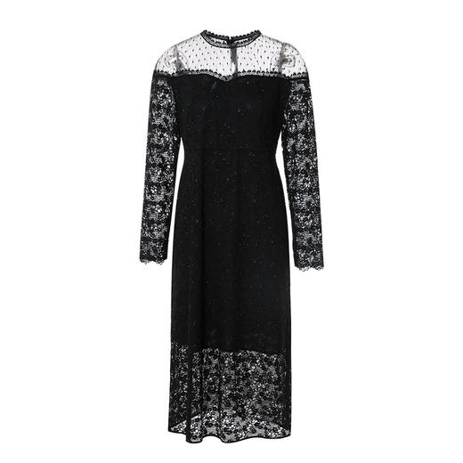 EITIE爱特爱秋季新款网纱一字领性感修身显瘦小黑裙优雅蕾丝连衣裙C2207024 商品图5