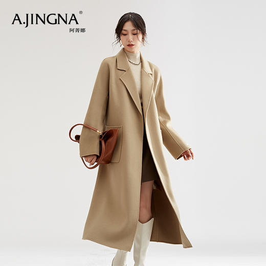 【商城同款】阿菁娜经典气质大廓形绵羊毛连肩袖百搭休闲长款大衣F30D211059 商品图1