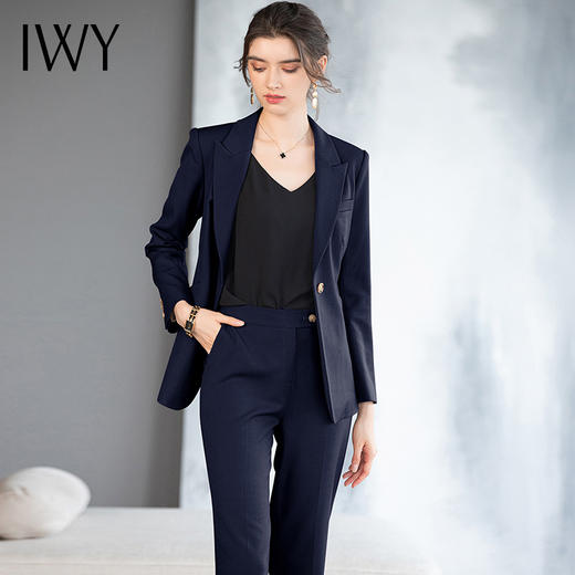 IWY/时尚藏蓝色一粒扣西装套装女长袖职业装气质正装显瘦西服外套2231104CP1 商品图2