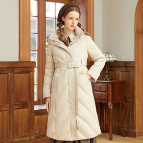 Famecoco范可儿品牌收腰羽绒服女冬季小众设计感连帽长款棉服F228AH010