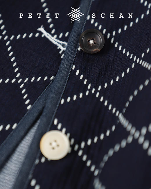 PETIT SCHAN小闪 CLO#129 blue friend 蓝朋友 日本进口传统菱格刺子布秋冬休闲阔型外套 商品图10