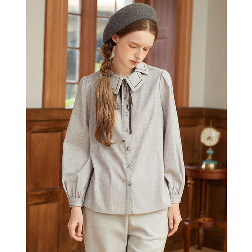 Famecoco范可儿花瓣领衬衫女设计感小众秋冬季蝴蝶结衬衣F228BH008 商品图4