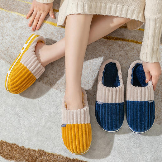 2022秋冬新款棉拖鞋男家用室内防滑家居厚底保暖毛毛条纹棉拖鞋女 商品图2