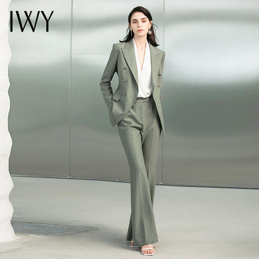 IWY/高档橄榄绿西服女微喇长裤时尚主持人套装修身女职业正装西装秋223168C1+P3 商品图2