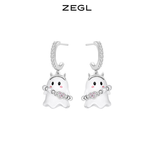 ZEGL设计师万圣节之夜系列小幽灵耳钉女可爱搞怪耳环925银针耳饰 商品图0