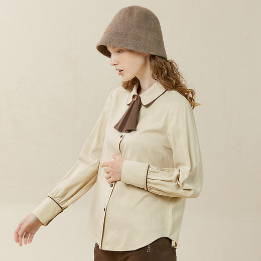 Famecoco范可儿通勤衬衫女士秋冬内搭长袖丝绒衬衣上衣F228BH003 商品图1