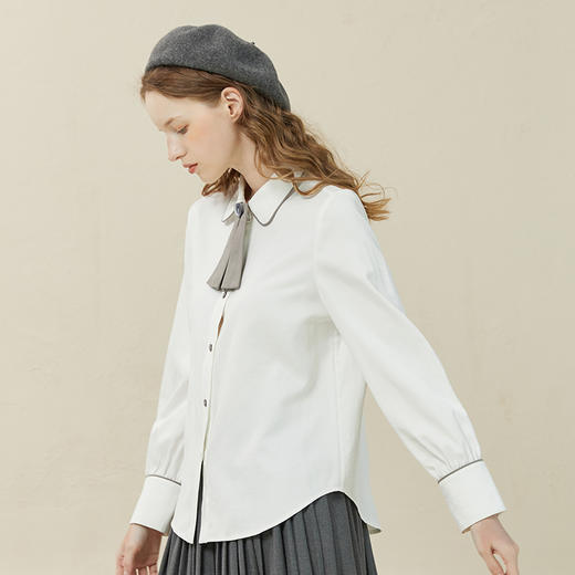 Famecoco范可儿通勤衬衫女士秋冬内搭长袖丝绒衬衣上衣F228BH003 商品图3