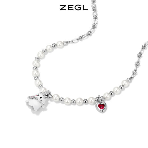 ZEGL设计师万圣节之夜系列小幽灵项链女生可爱搞怪人造珍珠锁骨链 商品图1