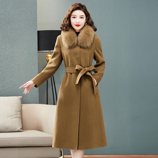 双面羊绒大衣，狐狸毛领中长款过膝羊毛呢子外套KQ-832A85 商品图1