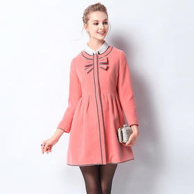 欧芮儿2015女士冬季新款时尚修身长袖圆领裙摆收腰中长款花边外套