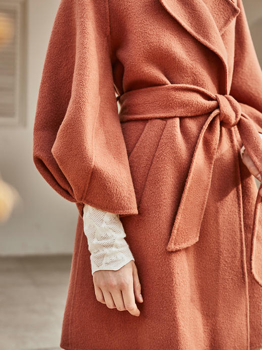 欧芮儿双面呢中长款毛呢外套女2021冬季新款英伦风西装领呢子大衣 商品图2