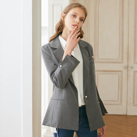 欧芮儿春装2019款女装宽松显瘦翻驳领长袖外套女中长款春秋外衣