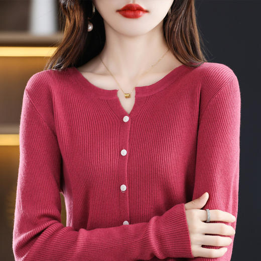 QHJY-JYCT2282小V圆领开衫秋季新款韩版打底衫抽条修身内搭外穿针织衫毛衣外套 商品图1
