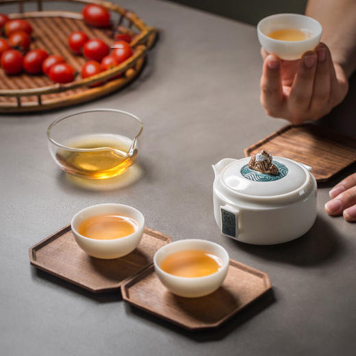 陶瓷快客杯一壶三杯旅行功夫茶具便携包茶壶套装户外泡茶小 沧海快客杯 商品图4